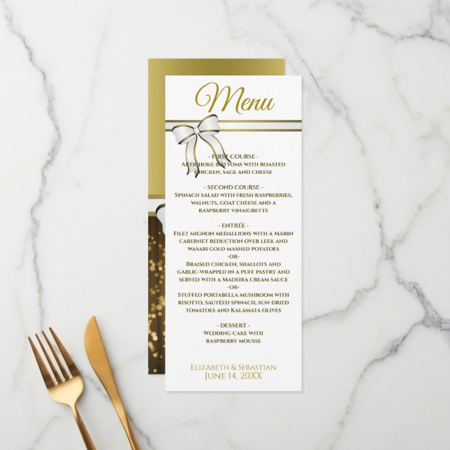 Menu Fitas Douradas Elegantes e Casamento Festivo (Frente/Verso In Situ)