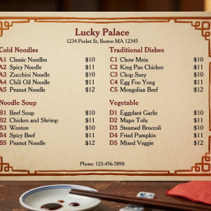 Menu Fixo de Restaurante Chinês Tradicional