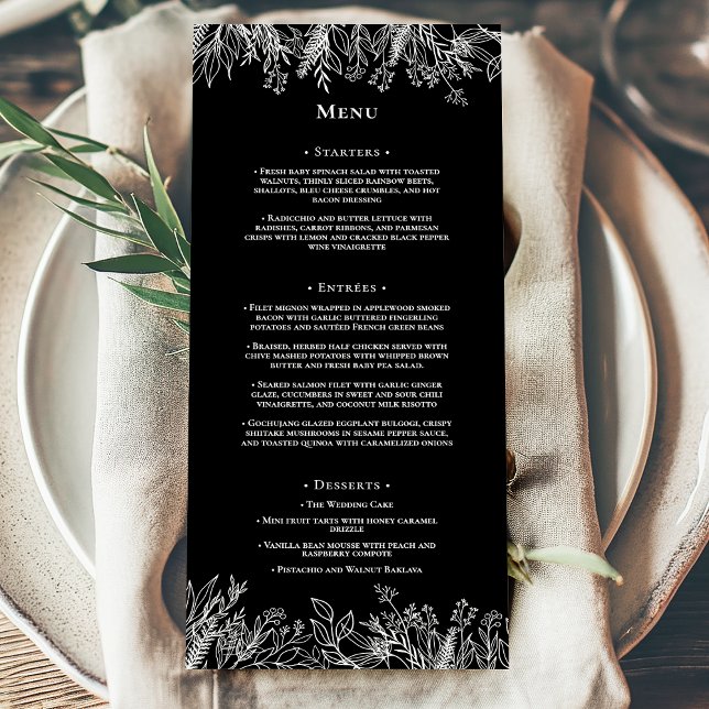 Menu Flat de Casamento Verde Negro e Branco (Criador carregado)