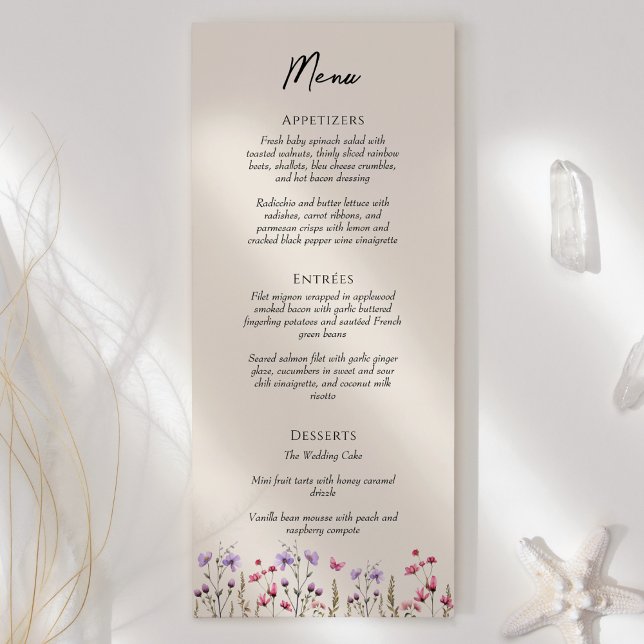 Menu Flat Modern Wildflower Beige Wedding (Criador carregado)