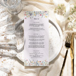 Menu Flat Simples de Casamento de Lavanda de Flor Selva<br><div class="desc">Este simples design de cardápio plano de lavanda de casamento de flores silvestres é um arranjo elegante de quadros geométricos de ouro clássicos embelezados com delicados buquês e caules florais florais de boho. Apresentando uma paleta de fundo eterno roxo e poeirento de lavanda com uma típica tipografia negra clássica e...</div>