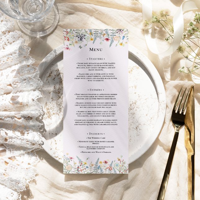 Menu Flat Simples de Casamento de Lavanda de Flor Selva (Criador carregado)