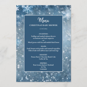 Menu Floco de neve Winter Wonderland Chá de fraldas azu