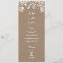 Menu Flocos de neve brancos e Kraft Natal elegante