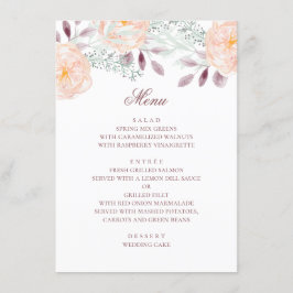 Menu flor de pêssego de aquarela. Casamento botânico. F