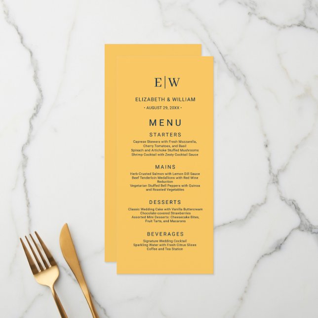 Menu Flor de Raios Simples Elegante com Casamento Monog (Frente/Verso In Situ)