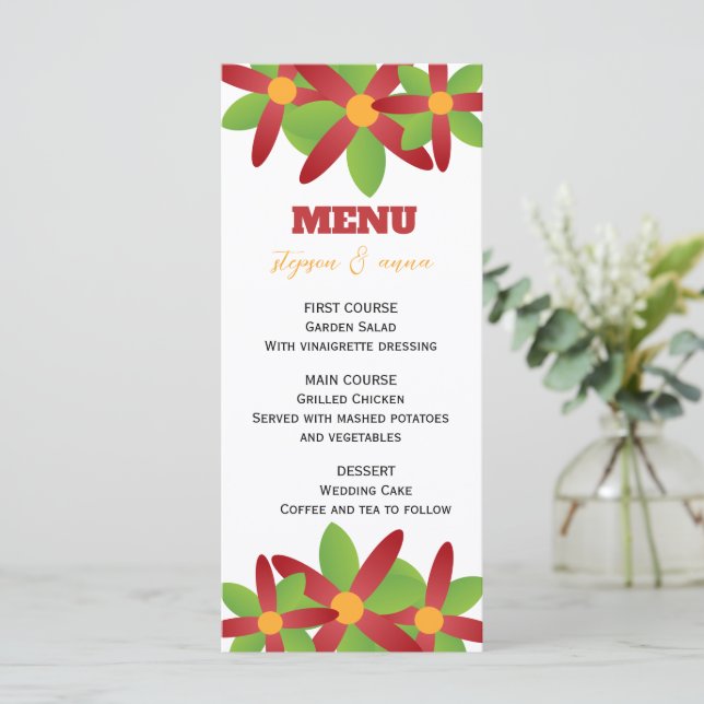 Menu Flor de Vetor Geométrico Vermelho e Verde Moderno (Em pé/Frente)