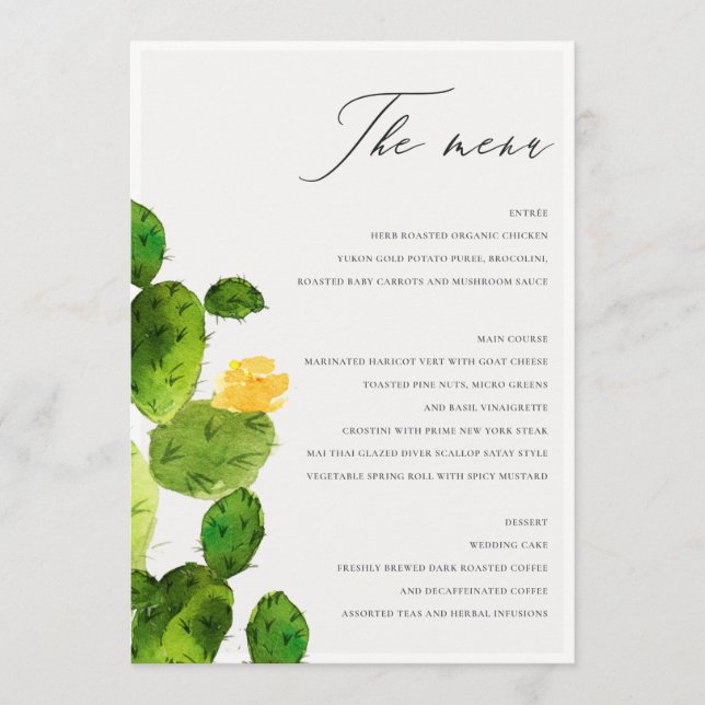 MENU FLOR DO CACTUS DESERT CACTUS WATERCOLOR VERDE (Frente)