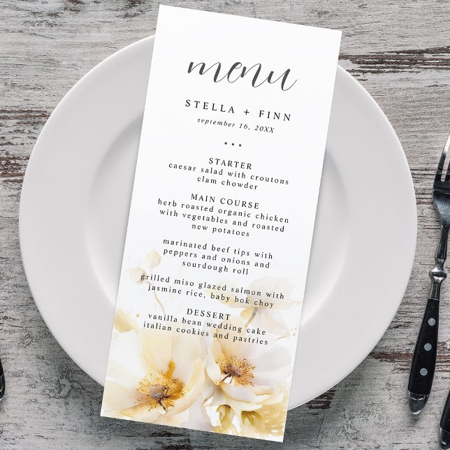 Menu Flor Elegante Casamento Ouro Branco (Elegant Flower White Gold Wedding Menu)