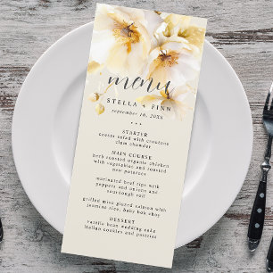 Menu Flor Elegante de Noiva em Ouro Branco na Areia
