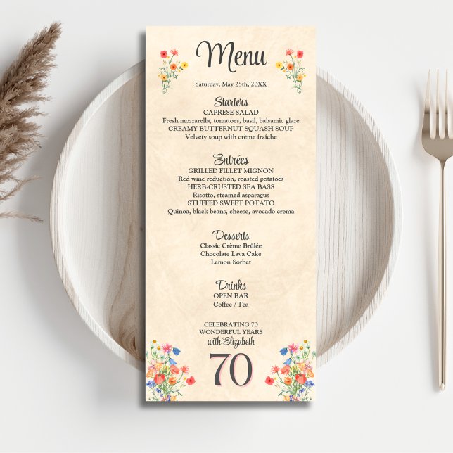Menu Flor Elegante Flower 70 Anos Festa 70 Floral Anive (Criador carregado)