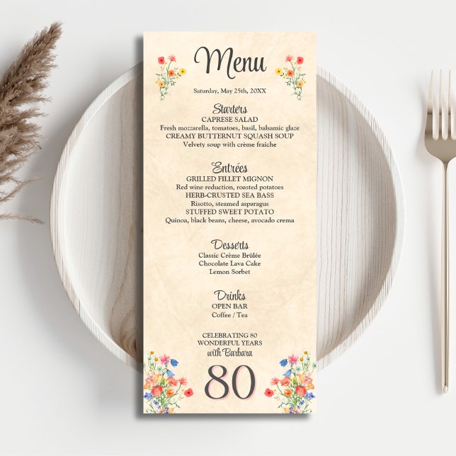 Menu Flor Elegante Flower 80 Anos Festa 80 Floral Anive (Criador carregado)