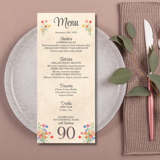 Menu Flor Elegante Flower 90 Anos Festa 90 Floral Anive (Criador carregado)