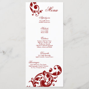 Menu Flor filigrana floral do vermelho carmesim de 25