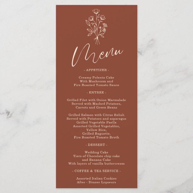 Menu Flor Terracota Boêmio Simples Botânico (Frente)