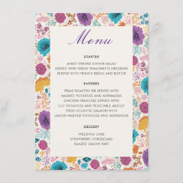 Menu Floral Amor em Flor Romântico Rosa Roxo Casamento