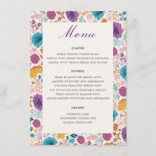 Menu Floral Amor em Flor Romântico Rosa Roxo Casamento