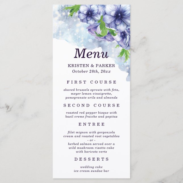 Menu Floral Anemone Purple Wedding (Frente)