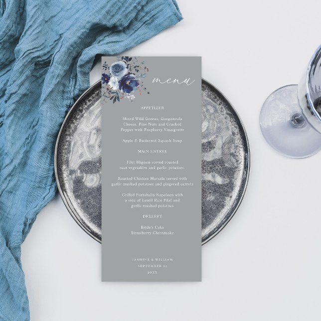Menu Floral Azul & Marinho Alto - Cinza 2 (Criador carregado)