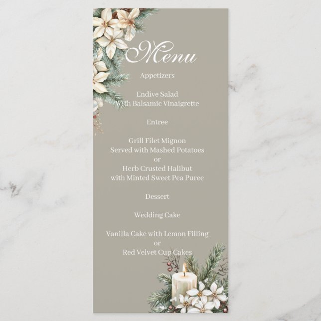 Menu floral Beige do inverno (Frente)