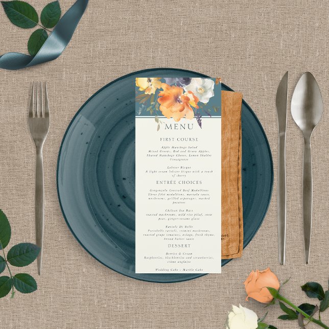 Menu Floral Boho Náutico Terracota Teal Elegante (Criador carregado)