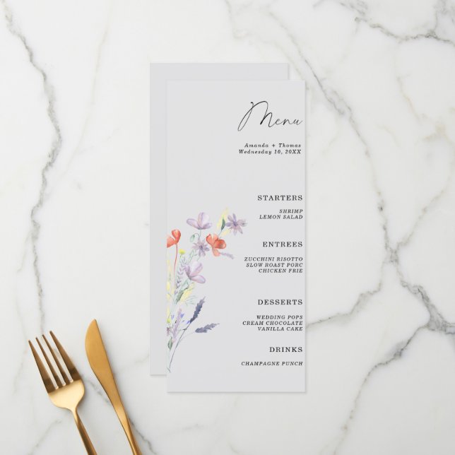 Menu Floral Boho Wedding (Frente/Verso In Situ)