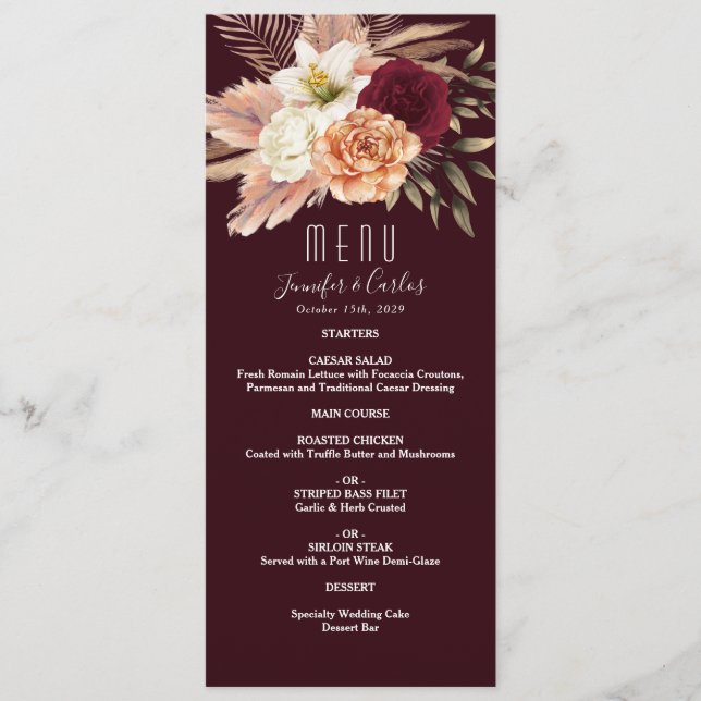 Menu Floral Burgundy Wedding (Frente)