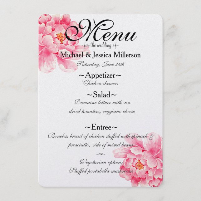 Menu Floral Casamento de Peões Rosa (Frente)