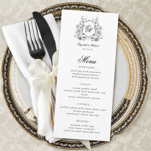 Menu Floral Crest Monograma Elegant Wedding (Criador carregado)