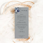 Menu Floral de Altura Azul e Marinho - Cinza<br><div class="desc">Combine seu casamento ou convites de festas ou tema com seus lindos Menus Azuis e Marinhos Azuis Florais de Cinzas. Feita com pintura manual,  cor d'água,  flores e bagas azuis e marinhos empoeiradas. Excelente para o inverno,  rusticidade,  outono,  praia e Casamentos e Festas com Temas Azuis.</div>