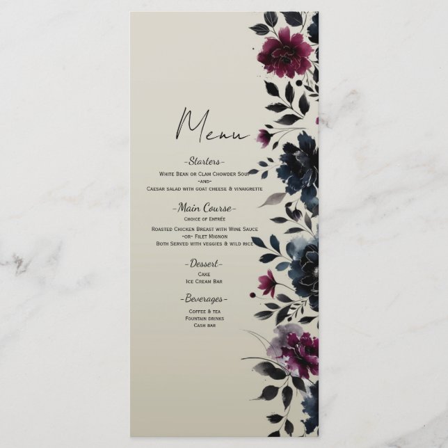 Menu Floral de Amêndoa Azul-Borgonha (Frente)