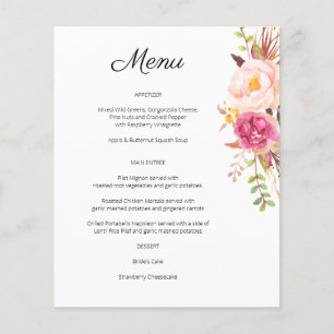 Menu Floral de Bloqueio do Blush Cor-de-Rosa de Or