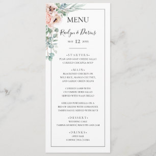 Menu Floral de Blush Elegante   Janto de Casamento de Q