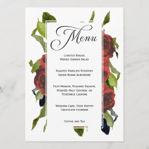 Menu Floral de Casamento do Buquê rosa vermelha