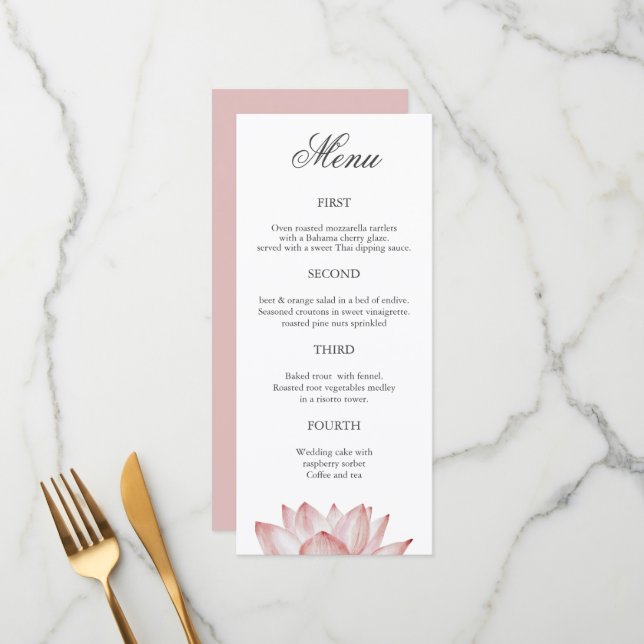 Menu Floral de Casamento Floral de Blush de Quatro (Frente/Verso In Situ)