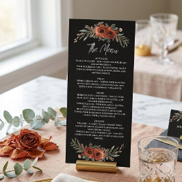 Menu Floral de Casamento Rústico Terracota e Preto