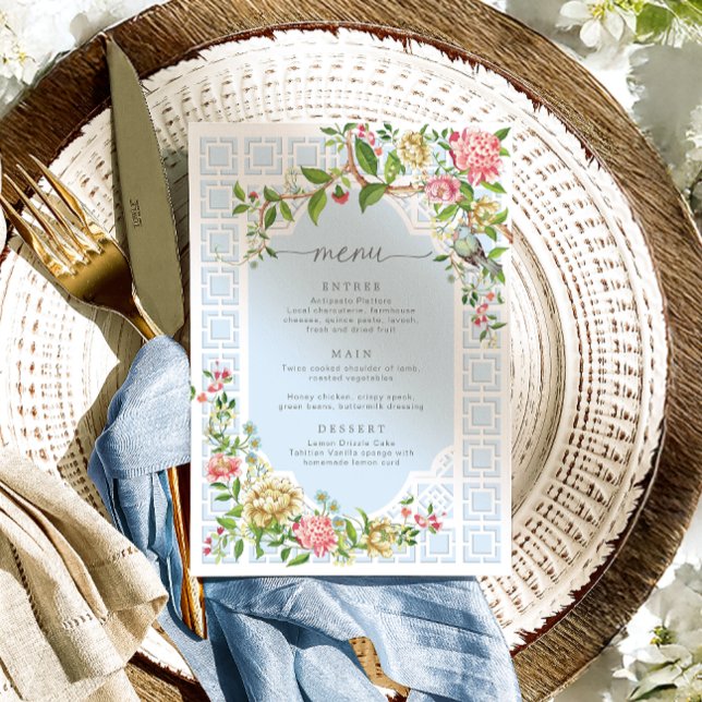 Menu Floral de Chinoiserie Azul - Trianon (Criador carregado)