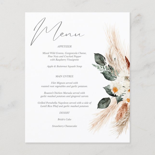 Menu Floral de Cobre de Orçamento e Beige (Frente)
