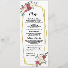 Menu Floral de creme vermelho da recepção de casamento