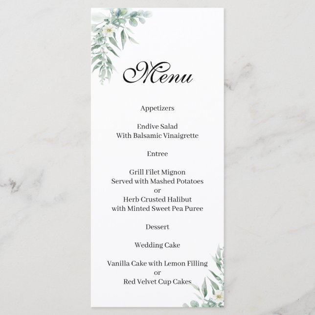 Menu floral de Folhagem Verde (Frente)
