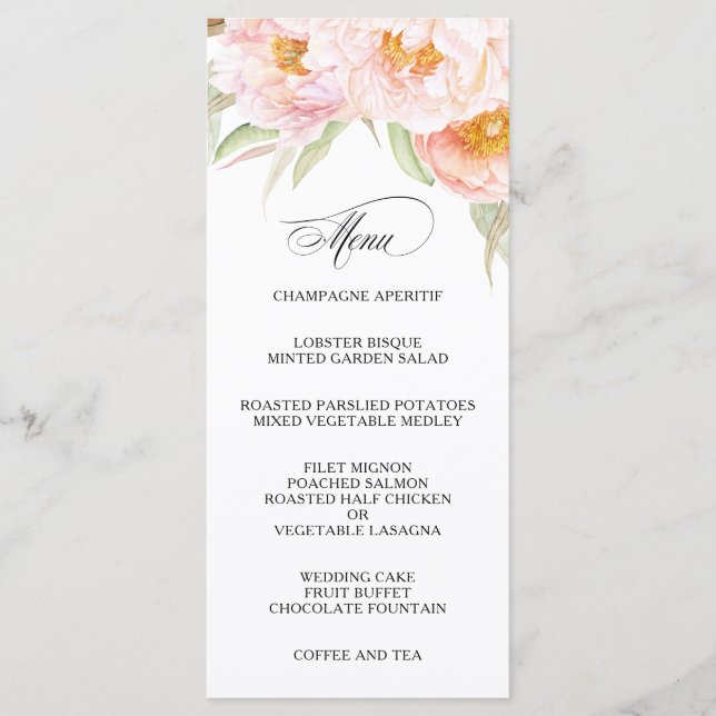 Menu Floral de Peonies Rosa Esmagados (Frente)