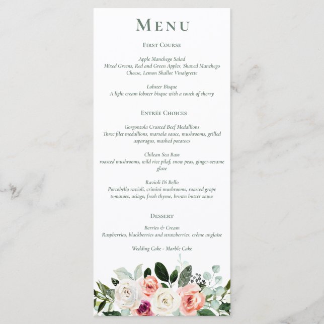 Menu Floral de Pêssego Branco Sage Blush (Frente)