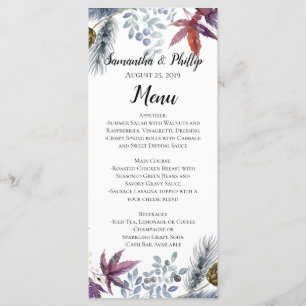 Menu floral do casamento da aguarela do bordo