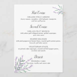 Menu floral do casamento da lavanda