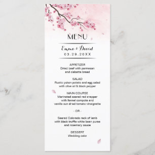 Menu floral do casamento do rosa da flor de