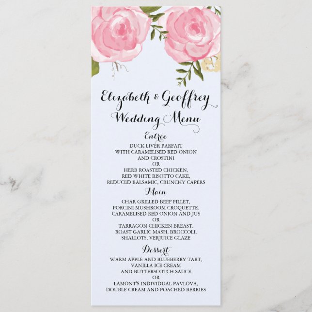 Menu floral do casamento do rosa moderno do (Frente)