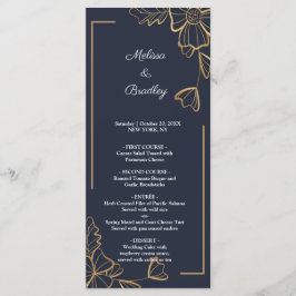 Menu floral do marinho e ouro