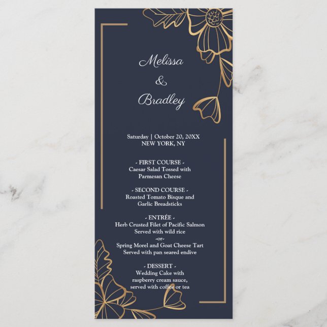 Menu floral do marinho e ouro (Frente)