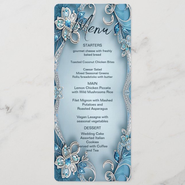 Menu Floral do Ornamentado Azul (Frente)