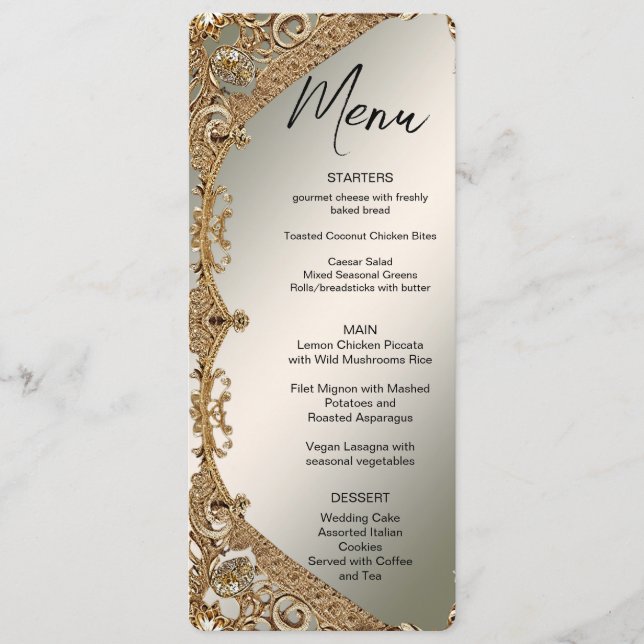 Menu Floral do Ornamentado Dourado Moderno (Frente)